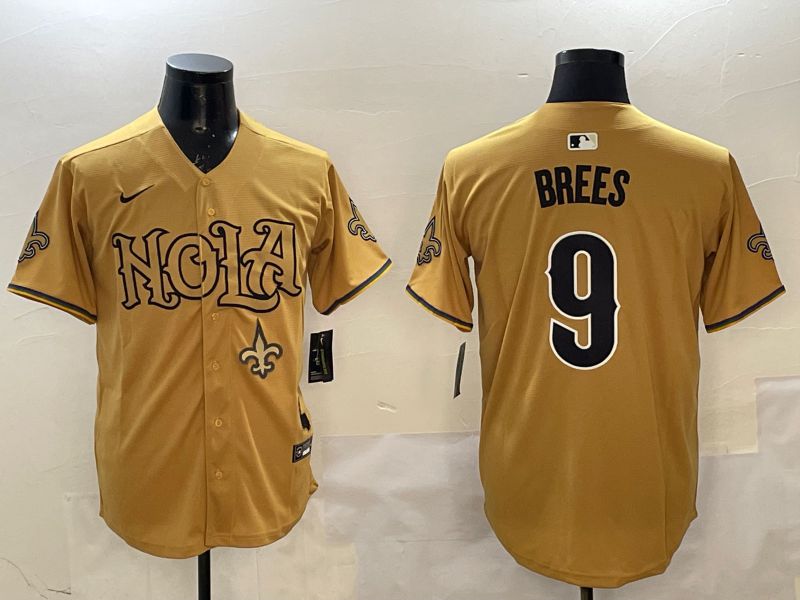Men New Orleans Saints #9 Brees Yellow Joint Name 2025 Nike Limited NFL Jersey style 5